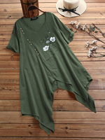 Blouse Asymétrique Fleurs Imprimé Manches Courtes Plus Taille