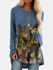 Blouse longue à col rond et imprimé chat pour femme