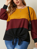 Blouse Tricolore Tricolore Patchwork Gaufré Tricoté Décontracté Taille Plus