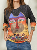 Blouses à manches raglan décontractées à col rond à imprimé tache de chat pour femmes