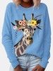 Blouses à manches raglan décontractées à col rond et à imprimé girafe pour femmes