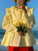 Blouses de loisirs Pleatinng solides à manches longues 100% polyester