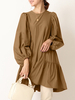 Blouses longues décontractées à manches bouffantes et plissées de couleur pure pour femmes