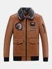 Blouson aviateur en cuir PU avec col en fausse fourrure pour homme