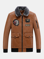 Blouson aviateur en cuir PU avec col en fausse fourrure pour homme