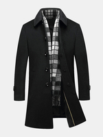 Blouson en laine noir élégant avec capuchon mi-long pour homme