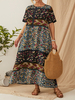 Bohême - Robe longue boutonnée à manches courtes et imprimé floral avec poches