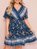 Bohême - Robe mi-longue décontractée à imprimé floral et col en V