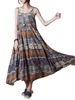 Bohème femmes aléatoire imprimé floral sans manches spaghetti sangle Robe maxi