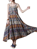 Bohème femmes aléatoire imprimé floral sans manches spaghetti sangle Robe maxi