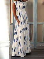 Bohème femmes maxi robe ras du cou à manches longues imprimé floral
