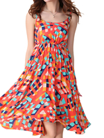 Bohème femmes sangle motif fleur impression plage robe trapèze