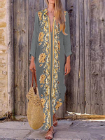 Bohème Femmes V Cou Imprimé Floral Plage Vacances Split Maxi Robe