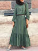 Bohème imprimé géométrique manches bouffantes volants ourlet robe musulmane caftan tunique