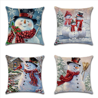 Bonhomme de neige de Noël impression housse de coussin en lin de coton taie doreiller décoratif