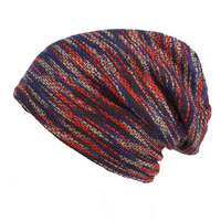 Bonnet chaud en tricot à rayures pour hommes Plus Doublure en velours Bonnet dhiver Skullies Chapeaux