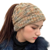 Bonnet chaud femme tricoté rayé Couleurful chapeau de laine bandeau queue de cheval