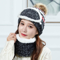 Bonnet chaud hiver Pom Wooly Cap Bonnet Masque Bib Protecteur doreille