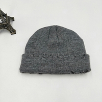 Bonnet de propriétaire tricoté déchiré Bonnet en laine de couleur pure Chapeau de melon effiloché Bonnet Cold Caps