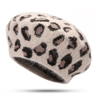 Bonnet Octogone en béret tricoté chaud pour femmes en fourrure de lapin rétro