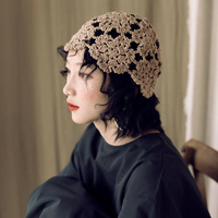 Bonnet tricoté à la main pour femme Bonnet turban pliable décontracté littéraire rétro