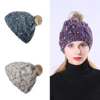Bonnet tricoté à la main pour femmes à la main en jacquard de couleurs mélangées