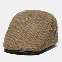 Bonnet tricoté pour hommes Casquettes de béret chaud rembourrées et réglables Visière extérieure Chapeau Cabbie