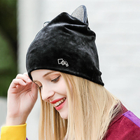 BonnetFemmeBonnetVeloursStrassDeco Cat Oreille Coupe-Vent