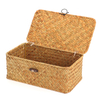 Boîte de rangement Panier de fleurs de paille rectangulaire avec couvercle Vêtements de fruits de jardin à la maison
