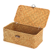 Boîte de rangement Panier de fleurs de paille rectangulaire avec couvercle Vêtements de fruits de jardin à la maison