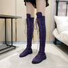 Bottes au genou à talon bas avec bretelles croisées pour femmes de grande taille