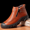 Bottes chaudes en cuir à glissière latérale avec doublure en peluche pour hommes