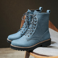 Bottes courtes à lacets en toile décontractée pour femmes de grande taille
