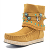 Bottes courtes de mocassins plats en strass ethnique pour femmes de grande taille
