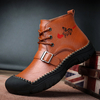 Bottes cousues à la main à lacets à tête ronde et antidérapantes en cuir de vachette pour hommes