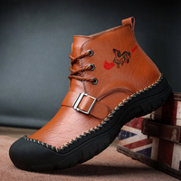 Bottes cousues à la main à lacets à tête ronde et antidérapantes en cuir de vachette pour hommes