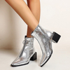 Bottes de cheville à talon épais avec fermeture à glissière avant à bout pointu pour femmes de grande taille