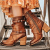 Bottes de cheville à talons hauts avec fermeture à glissière à lanières pour femmes de grande taille
