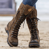 Bottes de combat mi-mollet en daim portables pour femmes de grande taille