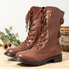 Bottes de combat mi-mollet portables décontractées à lacets pour femmes de grande taille
