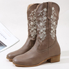 Bottes de cow-boy à talon carré à talon carré à fleurs rétro pour femmes