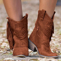 Bottes de cow-boy à talon épais avec fermeture à glissière latérale pour femmes de grande taille