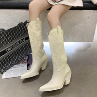 Bottes de cow-boy hautes à talon épais à bout pointu brodé pour femmes