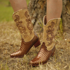 Bottes de cow-boy mi-mollet à talon épais pour femmes de grande taille