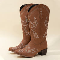 Bottes de cowboy à talons hauts brodés rétro pour femmes de grande taille