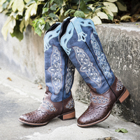 Bottes de cowboy mi-mollet brodées florales rétro de grande taille pour femmes