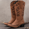 Bottes de cowboy mi-mollet brodées papillon rétro pour femmes de grande taille