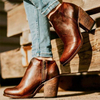 Bottes de moto à talons hauts pour femmes de grande taille rétro couleur unie