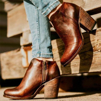 Bottes de moto à talons hauts pour femmes de grande taille rétro couleur unie