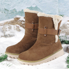 Bottes de neige courtes antidérapantes avec boucle de ceinture en tissu suède pour femmes de grande taille